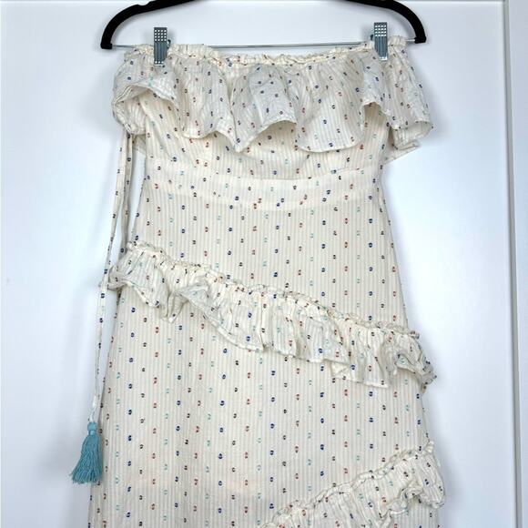 Red Carter Asmae Strapless Cotton Ruffled Cream Midi Dress Size Small - Picture 6 of 15